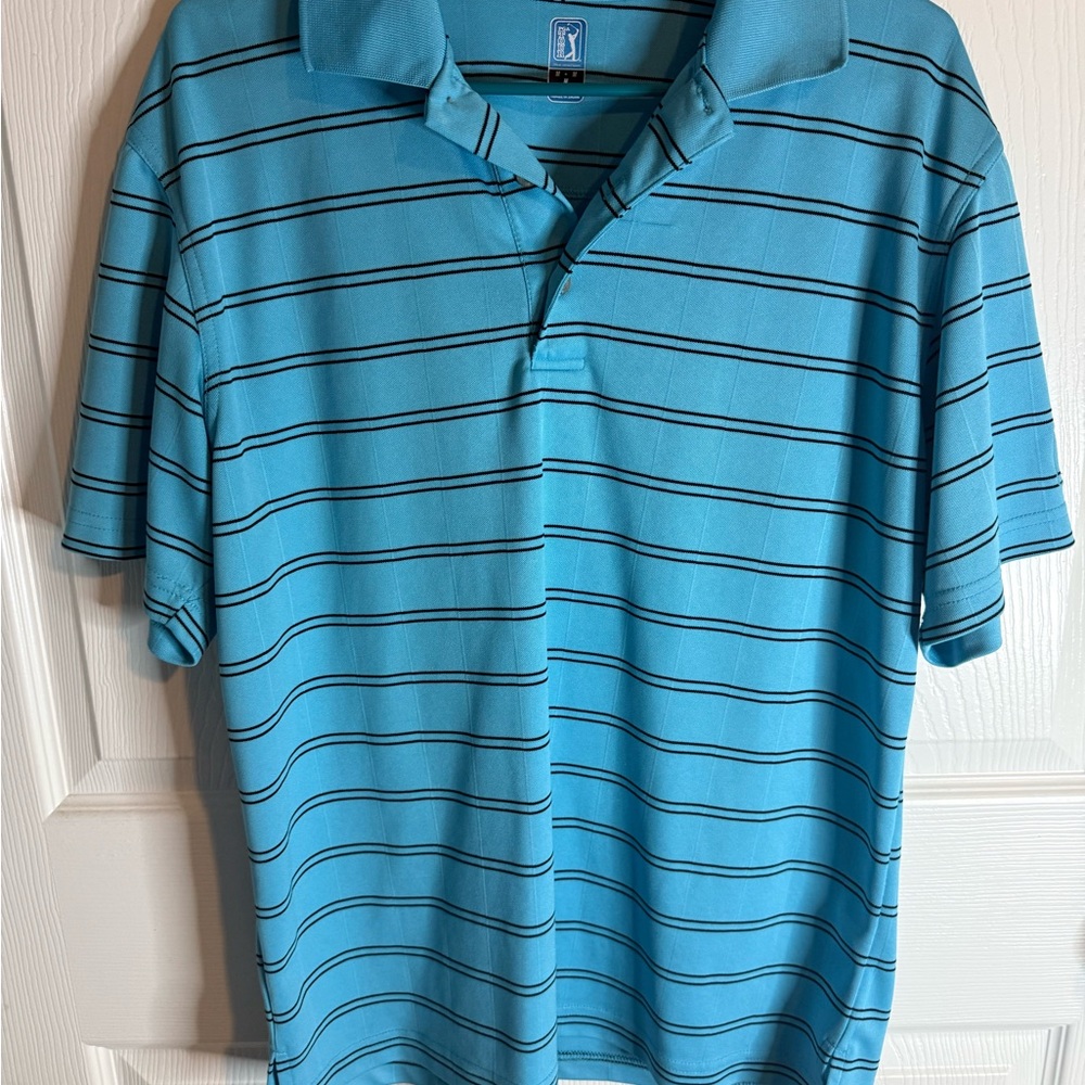 PGA Tour Aqua Striped Polo Shirt